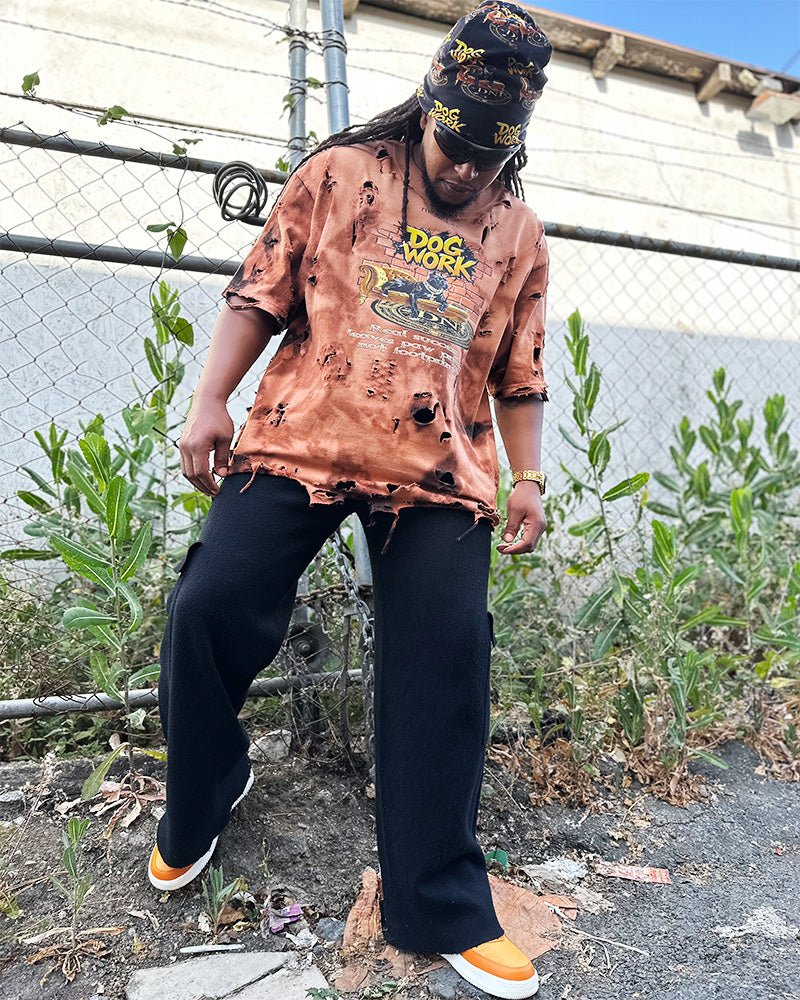 Dog Work Mocha Brown Tie - Dye Distressed Oversized Graphic Tee - Don Nicholas Apparel