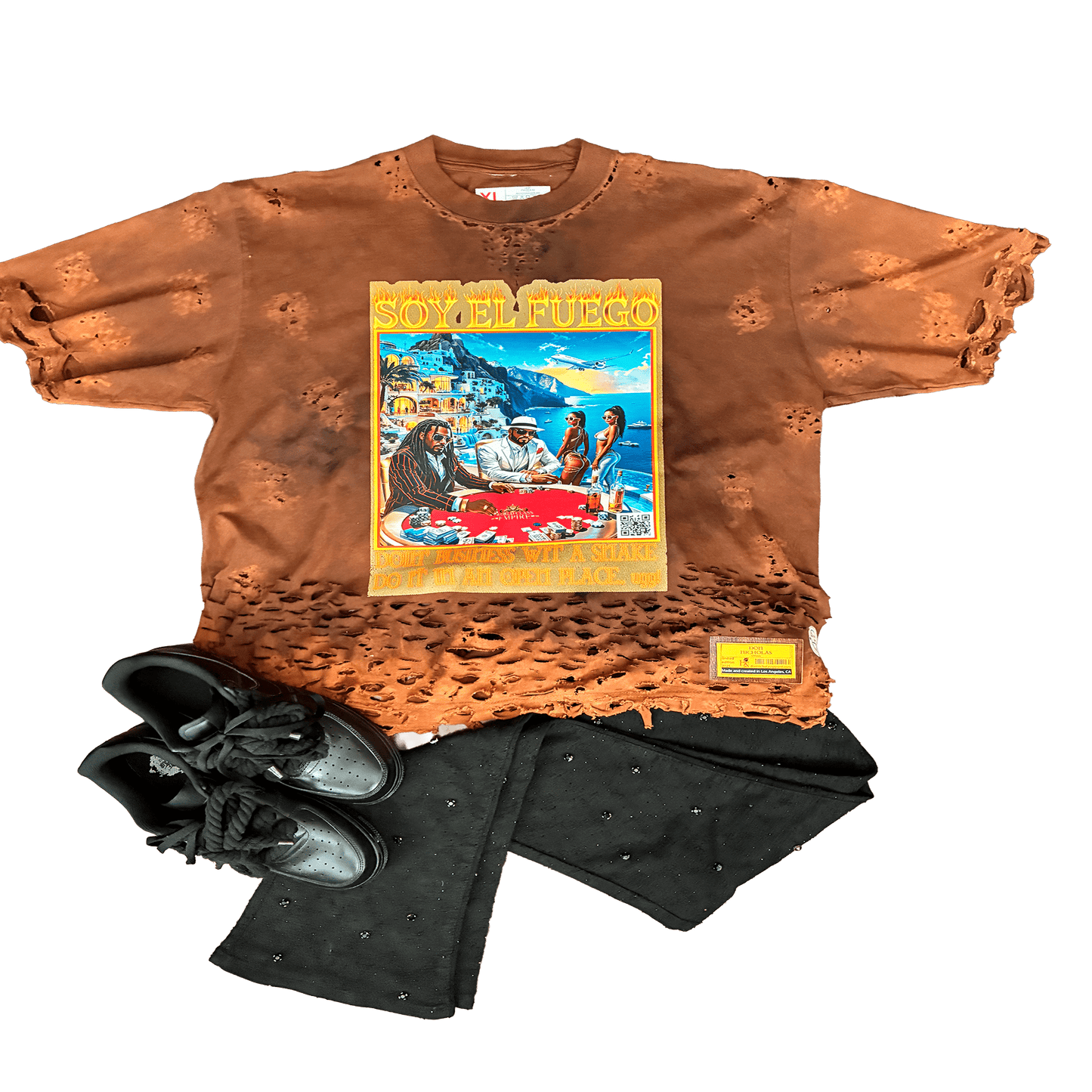 Soy El Fuego orange red colorway - Miami Vice energy streetwear