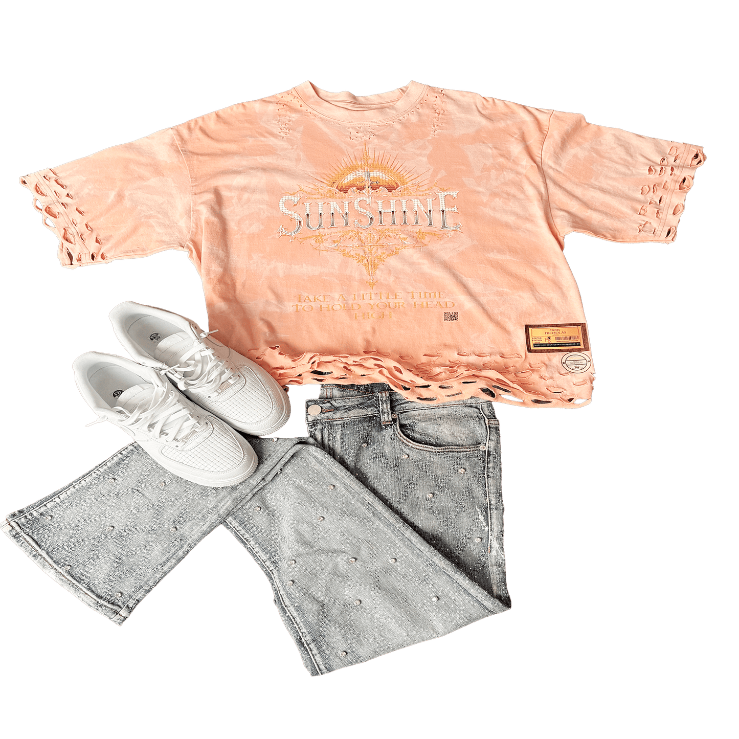 "SUNSHINE Tee product flat lay - Designer streetwear collection"