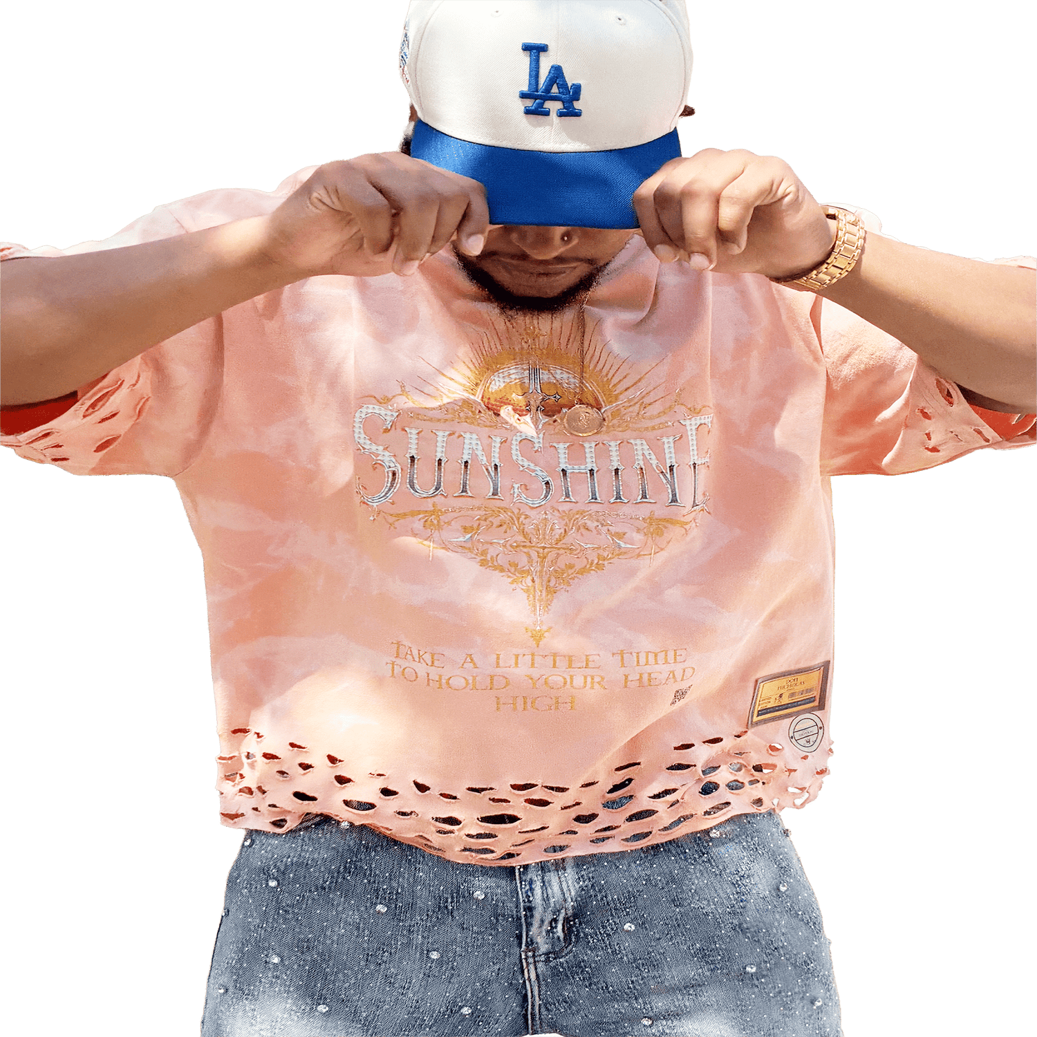 "SUNSHINE Tee lifestyle photo - Main character energy streetwear"